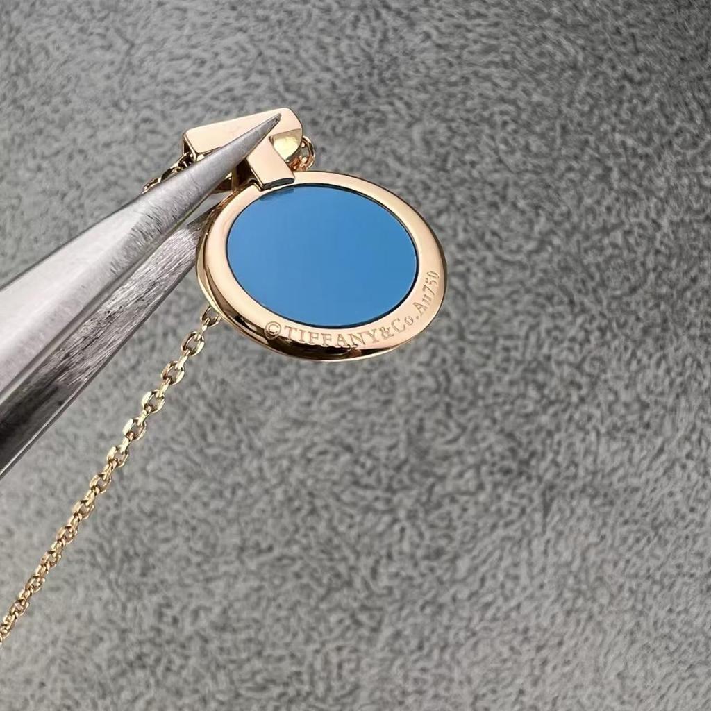 European & American T-shaped Gold Round White Mother-of-Pearl Turquoise Necklace - High-End, Colorfast Clavicle Chain