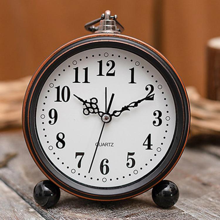 Retro European Style Pastoral Creative Alarm Clock Lazy Silent Student Alarm Clock Simple Bedside Small Alarm Clock Seat Table Clock