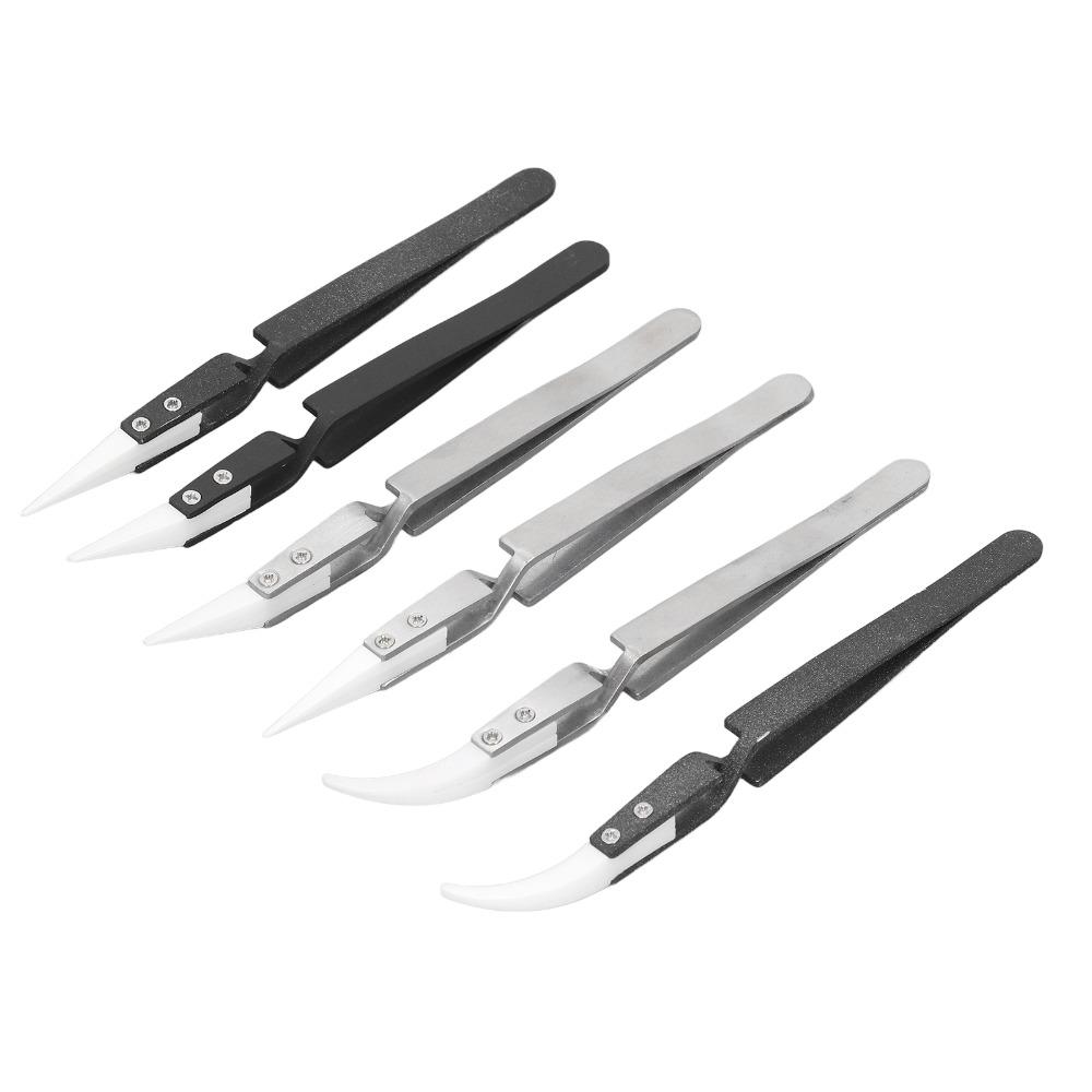6 PCS Pointed & Curved Tips Ceramic Tweezers Electronics Tweezers Set for Electronics and Crafting