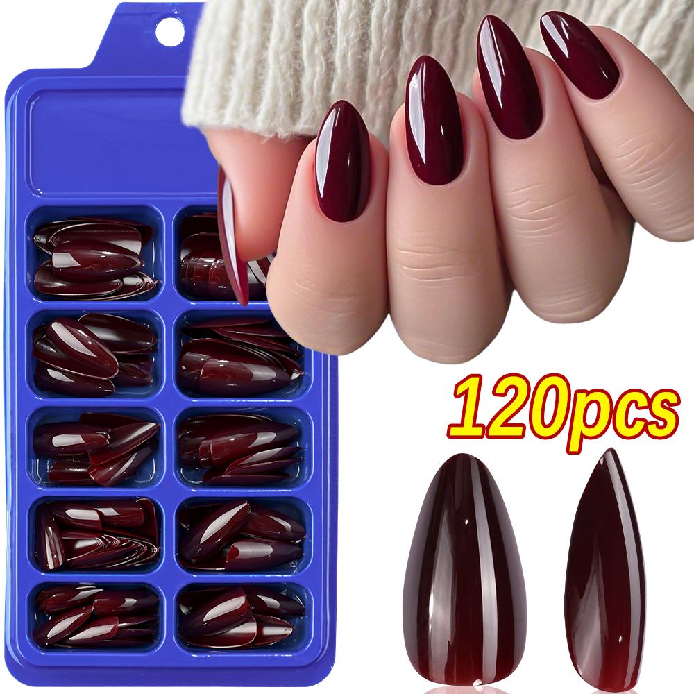 120pcs/box Glossy Light Pink False Nails Medium Almond Press on Nails False Acrylic Full Cover Fake Nail Tips Fingernail Decora