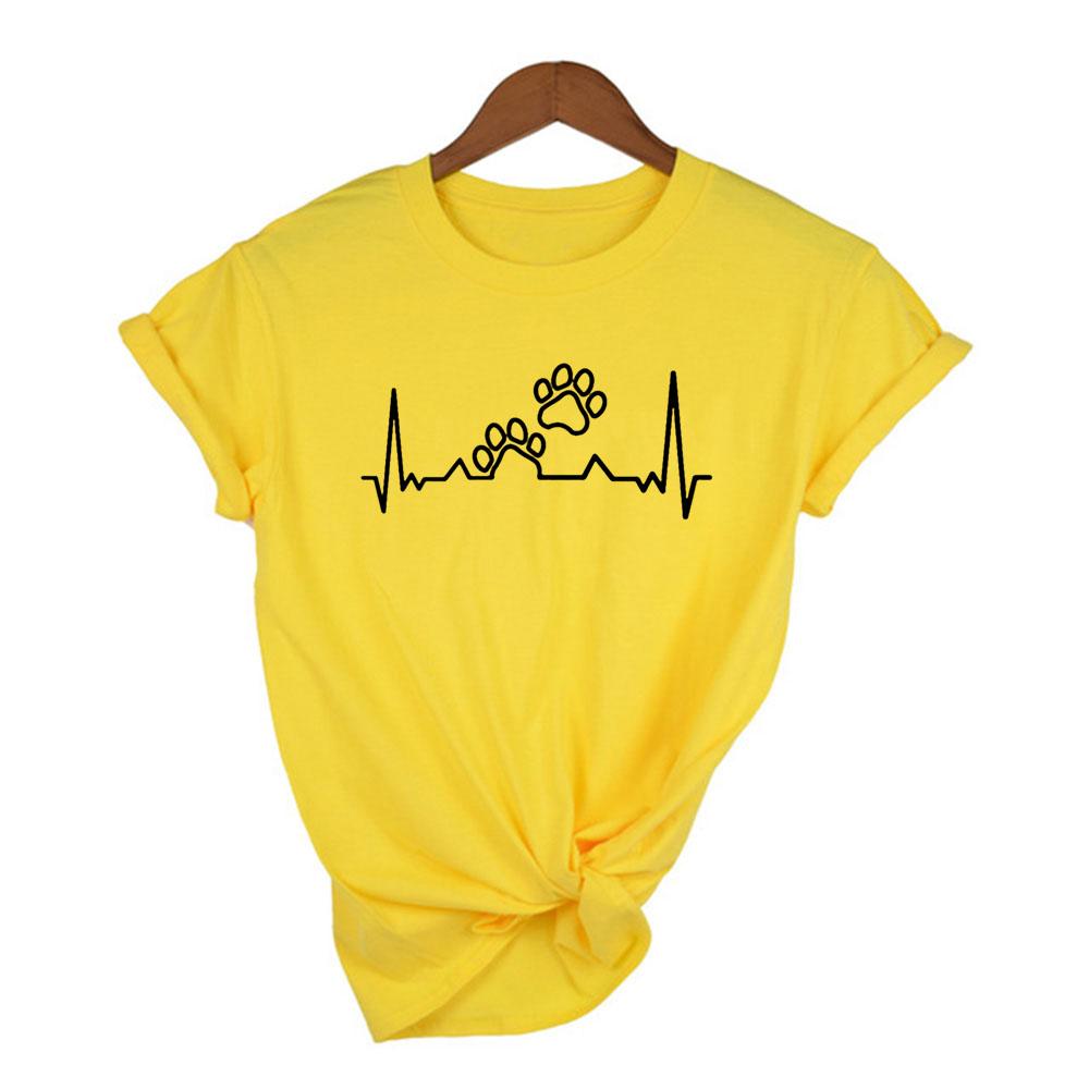 Summer Clothing Tops Print Dog Cat Pet Heartbeat Lifeline Female Shirt Casual Funny T Shirt