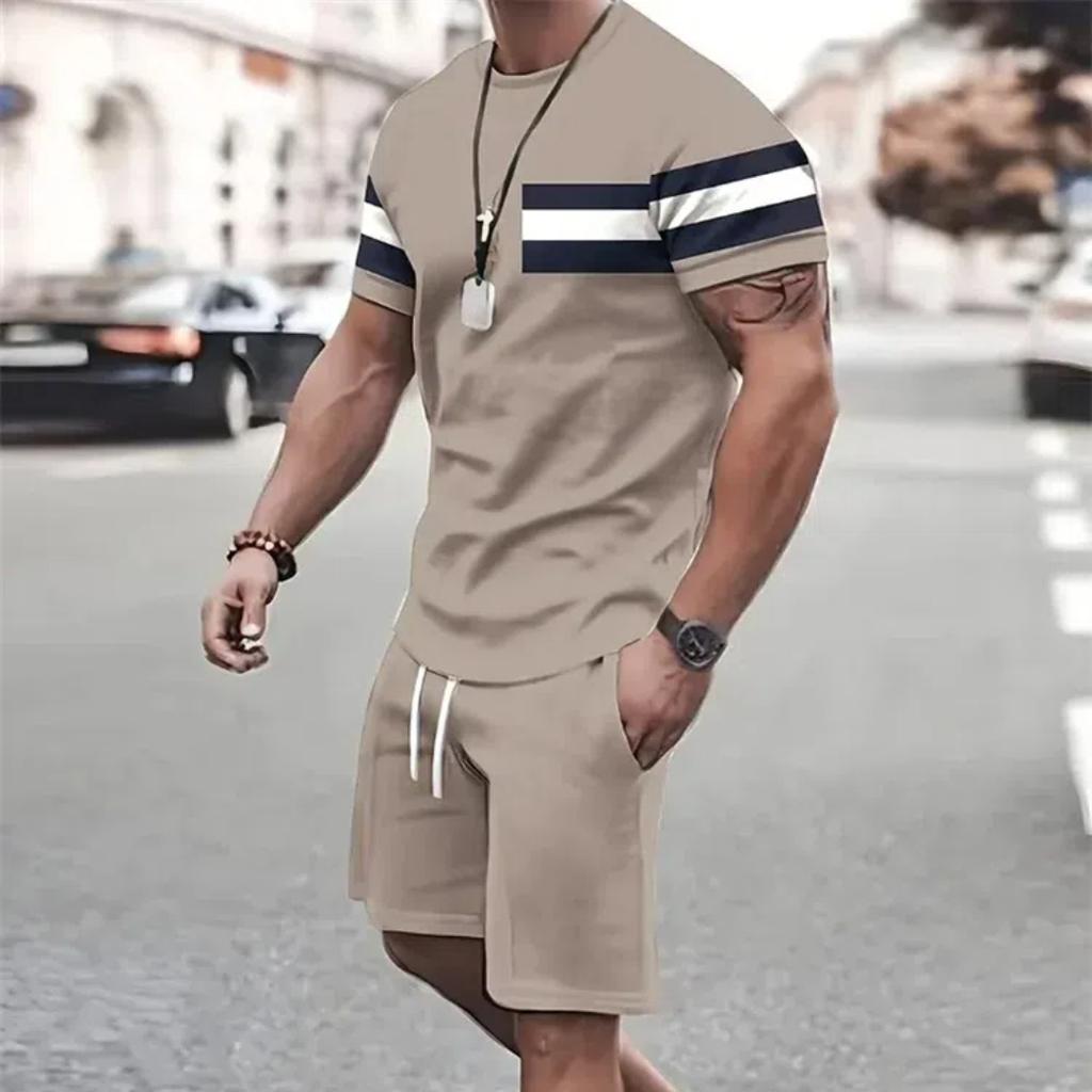 Summer Men's Sportswear Short-sleeved T-shirt Suit Two-piece Outdoor Travel Clothing Oversized Shorts Training Clothes