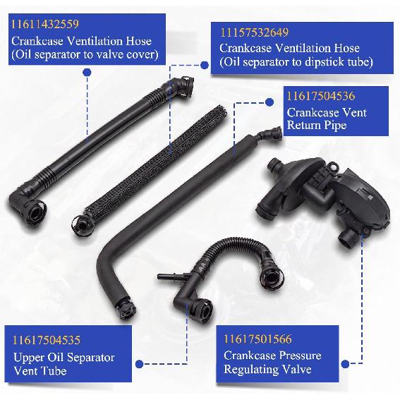Комплект клапана вентиляции картера и шланга PCV 5 шт. для BMW E46 E39 E60 320i 323i 325 325i 325ci 328i 330i 330ci 330xi 525i 528i 11617501566