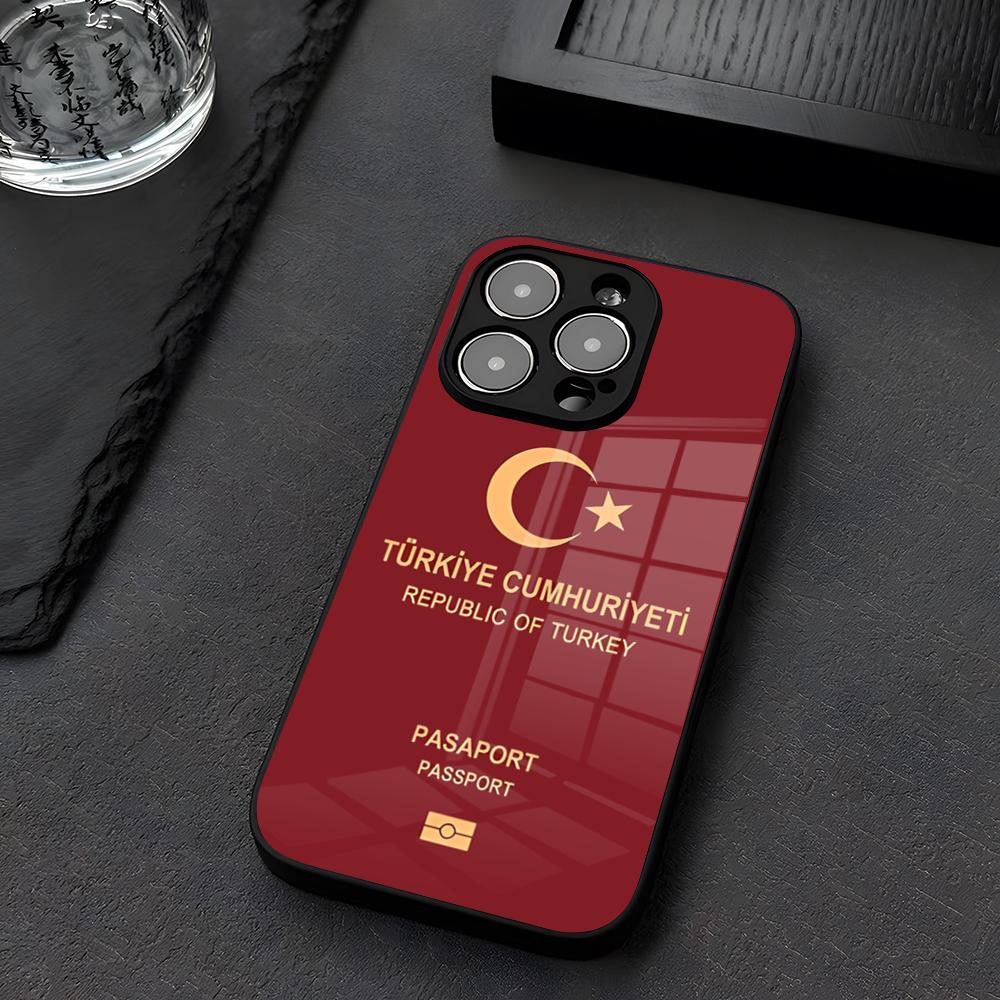 Чехол для телефона Паспорт Турции Стекло Для iPhone 12 15 14 13 11 Pro XS Max Plus Mini X XR 8 7 6s SE2020 Закаленное Coque