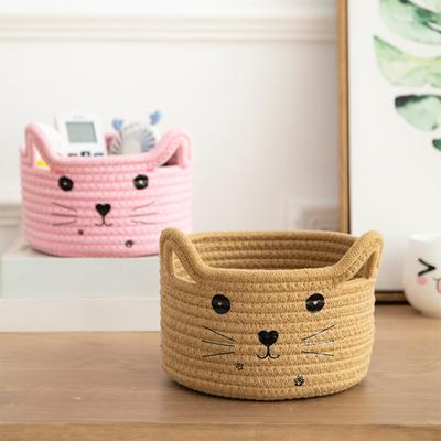 Корзина для хранения всякой всячины, тканая вручную, прочная, с кошачьими ушками, настольная коробка, домашний декор, офисное использование
