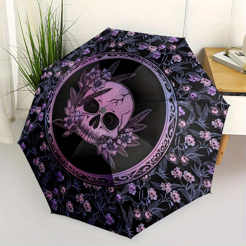 Gothic Skull & Floral Patterned Roundel - Decorative Wall Art or Fabric PanelUmbrella, Portable 3-Fold Umbrella for Men & Women,Christmas Gift ES128