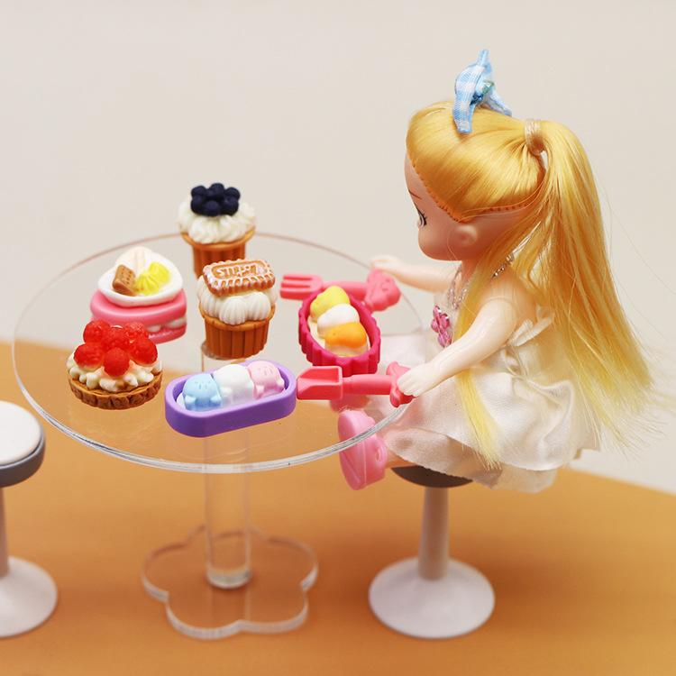Simulation Mini Doll House 1:12 Acrylic Round Table Chair Dessert Shop Living Room Ornament Play House Small Toy