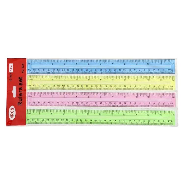 4Pcs 12Inch Clear Rulers Drawing Ruler Math Ruler Measuring Ruler Measuring Tool for Drawing Drafting Measuring