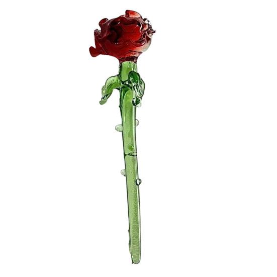 Handmade Glass Flower Decoration with Stem Hand-Blown Mini Floral Plants Figurine Home Living Room Office Table Flower Vase Ornament