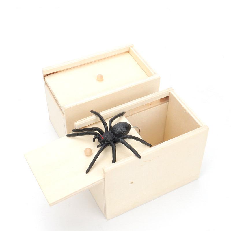 Funny Scare Box Prank Spider Wooden Fidget Anti-stress Interest Play Trick Joke Surprise Adult Halloween Toys for Children Gifts