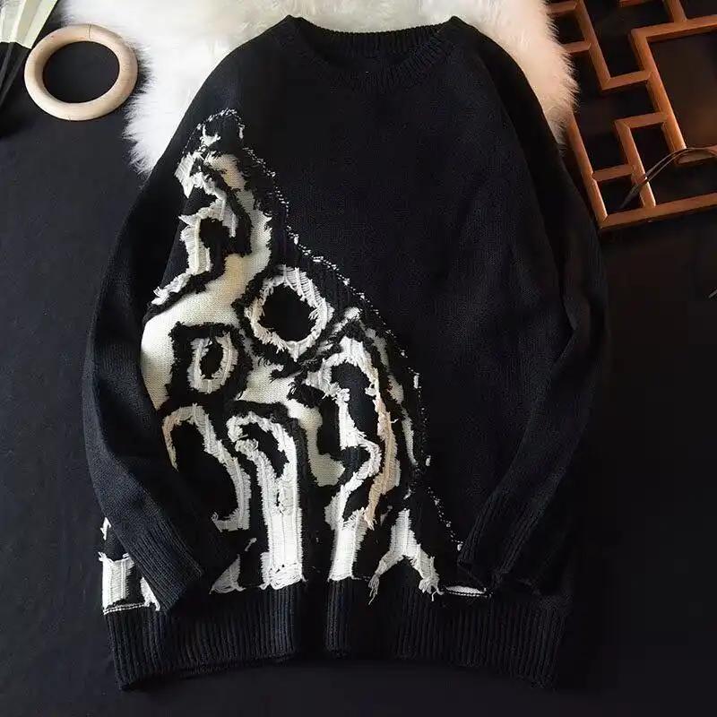 Мужской вязаный свитер с круглым вырезом, модный стильный, осенне-зимний, новый стиль, базовый слой, модный свободный универсальный топ