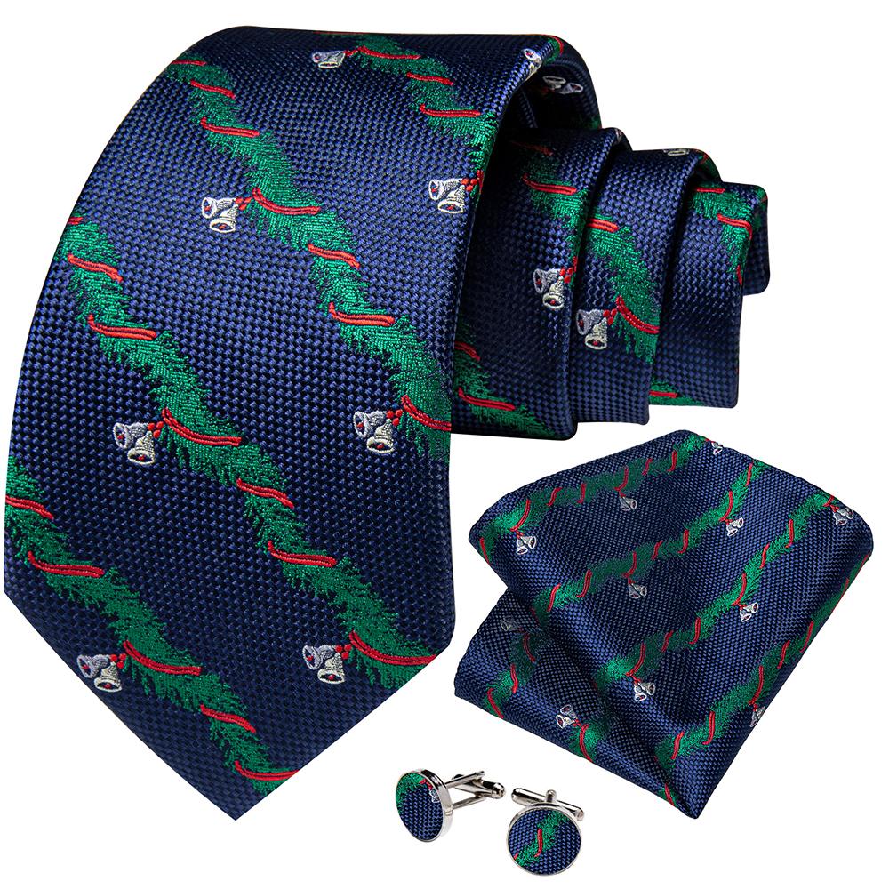 Mens Christmas Tie Set Red Blue Green 8cm Wide Silk Neck Tie Hanky Cufflinks Set Gift For Men Accessories