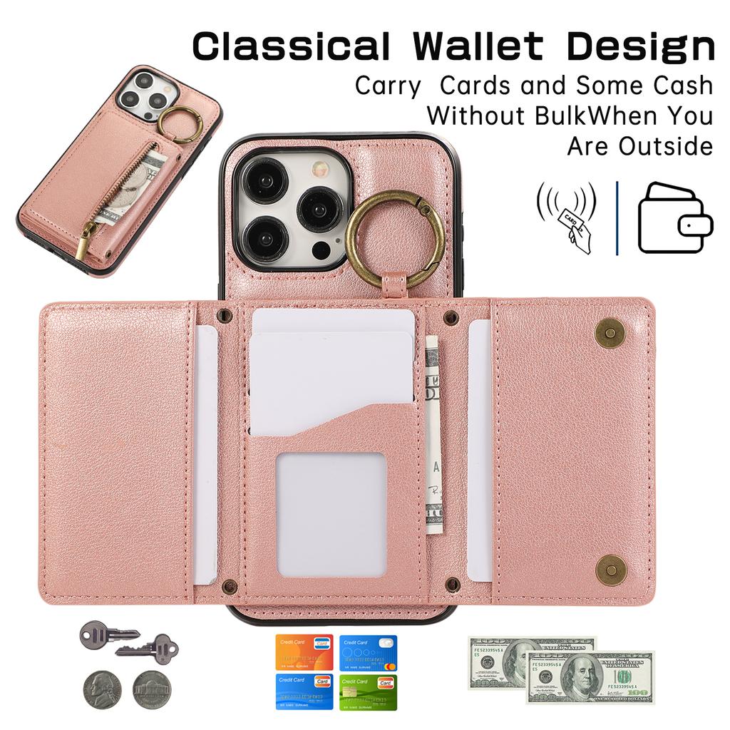 Crossbody Wallet Ring Zipper Leather Case for iPhone 16 15 14 13 12 11 Pro Max XS MAX Samsung S25 S24 S23 S22 S21 Ultra Plus FE A16 A56 A15 A55 A54