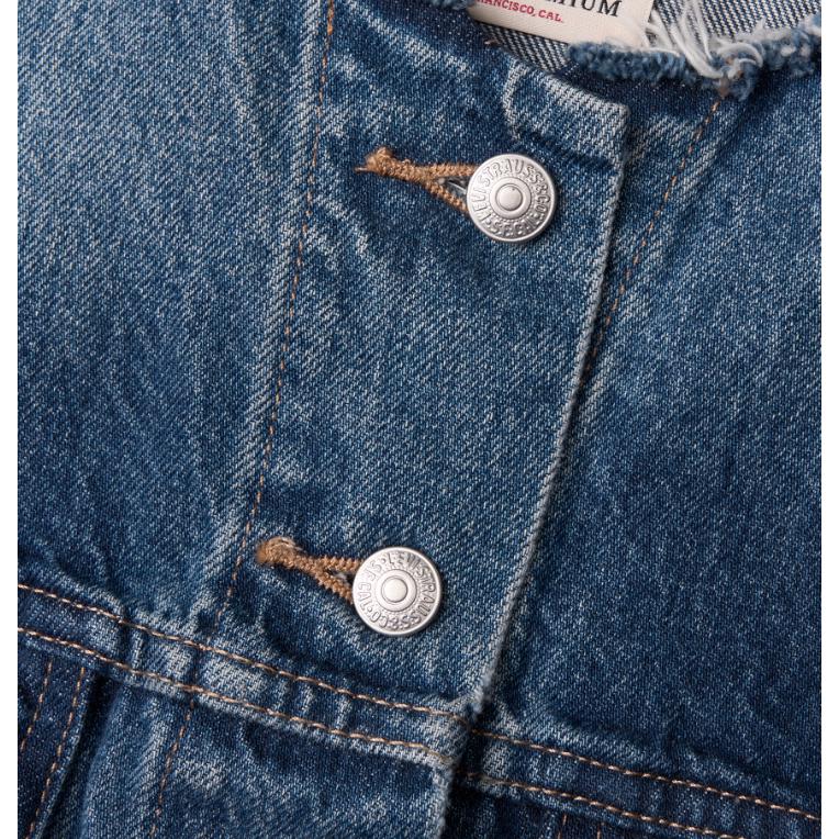 Levis SS24 Летняя Коллекция Однобортная Джинсовая Куртка с Круглым Вырезом Женские куртки Темно-синий 001C1-0001