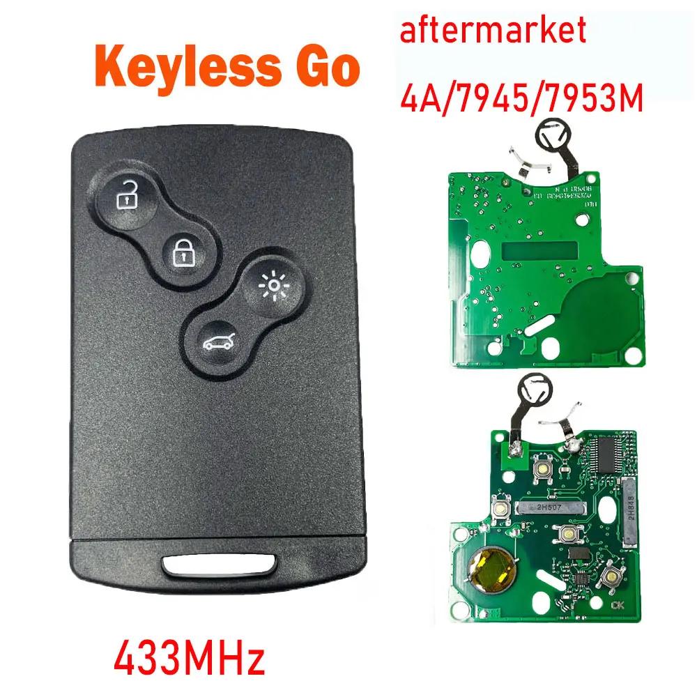 Смарт-карта Ключ от машины 4 кнопки PCF7945/PCF7953 Чип 4A 433 МГц для Renault Clio 4 Captur Пассивный Бесключевой Доступ Дистанционный HandsFree