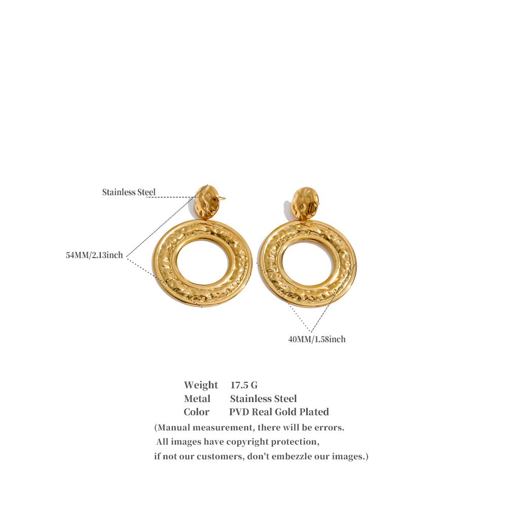 Yhpup Stainless Steel Round Hollow Drop Earrings for Women Prevent Allergy Metal Daily Casual Minimalist Jewelry Gift PVD Plated
