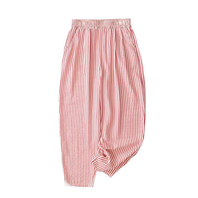 Женские летние повседневные брюки микроклеш в ретро-полоску 2024