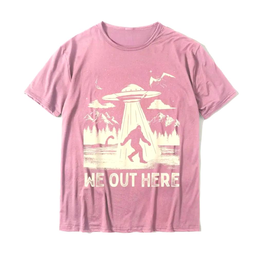New We Out Here Funny Bigfoot Cryptid Ufo Abduction Printed Women Cotton Tshirt Tops Summer Short Sleeve Round