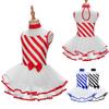 Kids Girls Christmas Striped Sleeveless Dance Tutu Dress Holiday Stage Performance Costume