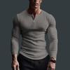 Men's Long Sleeved Top Fitness High Elasticity Base Shirt European American Men's Custom Button V-neck Solid Color Plus Size Casual T-shirt