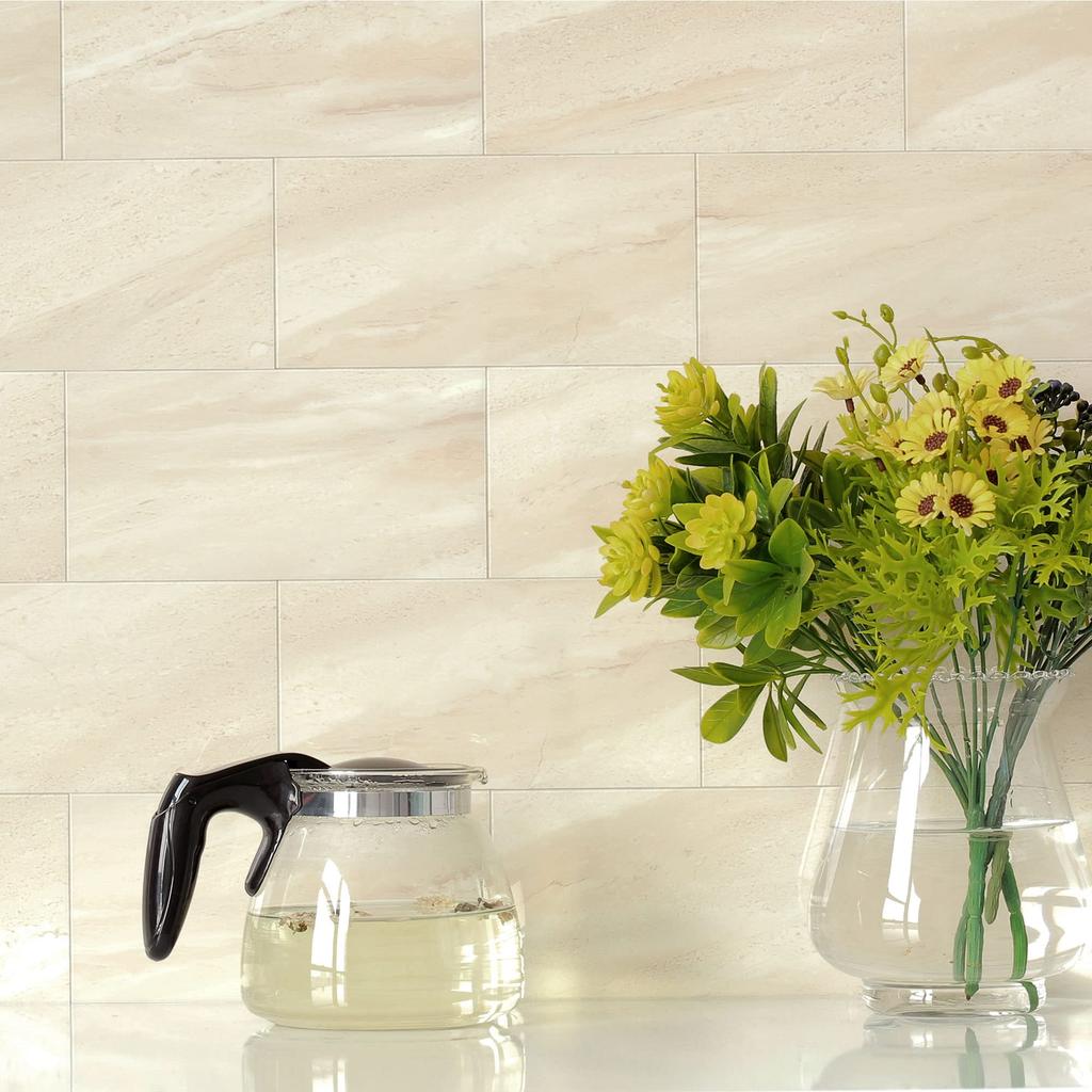 Es DECOR Marble Tile Sheet Kitchen Tile Seal Waterproof Heat Resistant Marble Tile Wall DIY 23 Sheets (Beige)