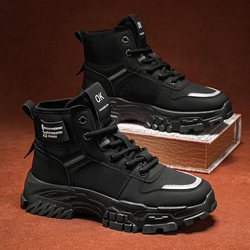 Модные новые мужские рабочие ботинки, повседневные ботинки до щиколотки, походная рабочая обувь, нескользящая, модная, универсальная, износостойкая мужская обувь