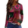 Women's Fashion Hem Slit Casual Retro Floral Print Round Neck Long Sleeve Top