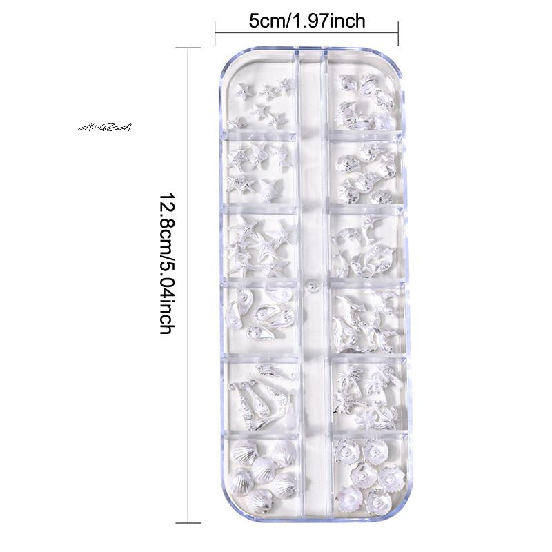 12 ячеек/коробка 3D шармы для нейл-арта Аврора Ракушки Морская звезда Хвост русалки Аксессуар для мечтательного океанического маникюра