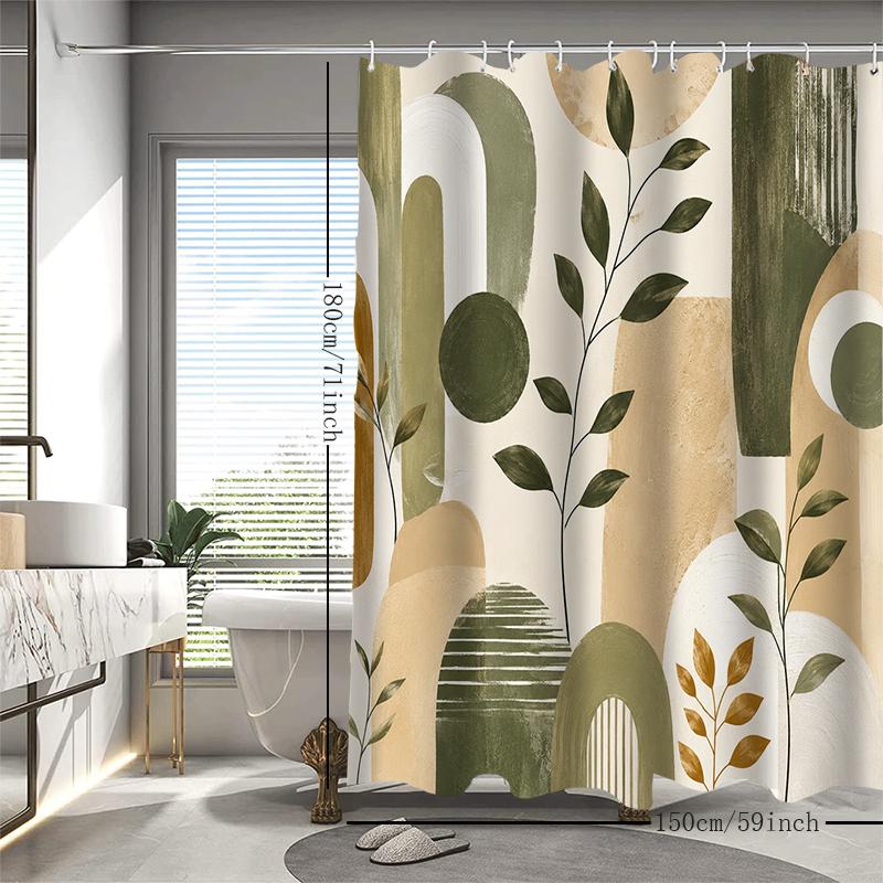 Geometric Leaf Polyester Shower Curtain With Metal Grommets Bathroom Window Decor Accessories