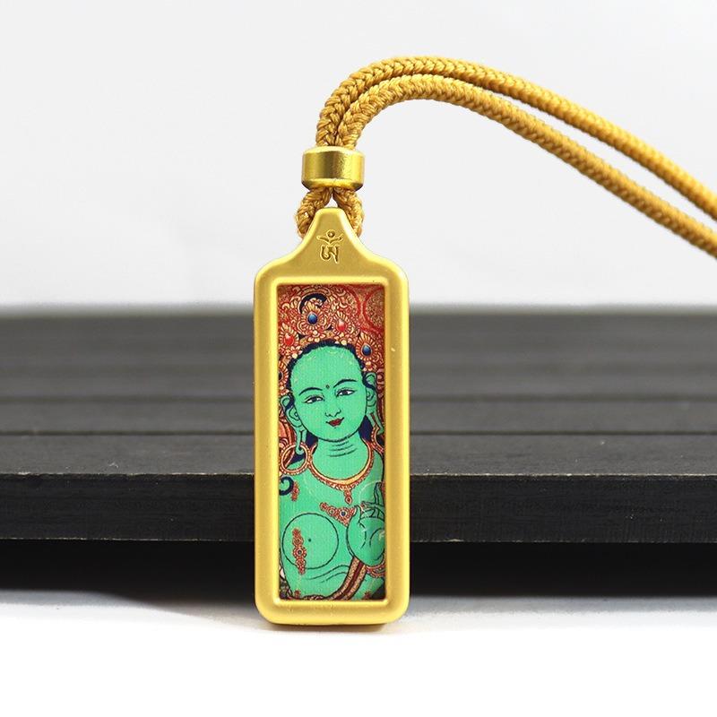 Sacred Tara Thangka Necklace Gold Plated for Spiritual Growth and Protection