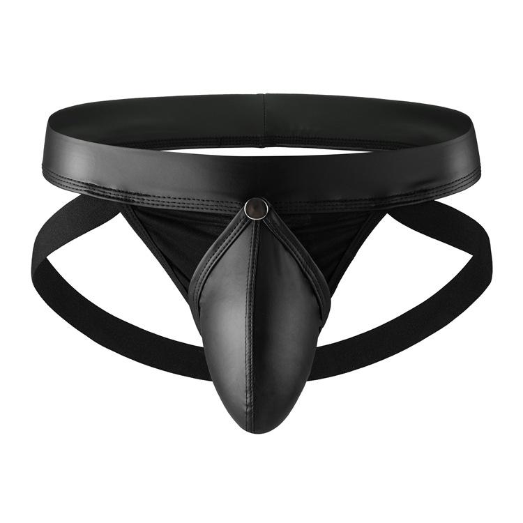 Men's Sexy Leather T-back Underwear with Pouch