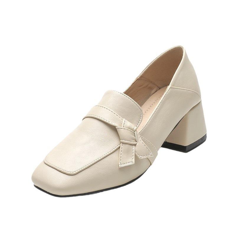 Маленькие кожаные туфли в британском стиле женские 2024 весна и осень новые универсальные средний каблук профессиональные для работы туфли на высоком каблуке толстый каблук лоферы