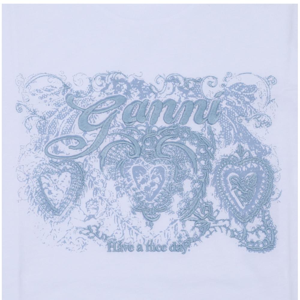 Ganni Women S Tee Tattoo Lace Logo Embroidery T4158 151