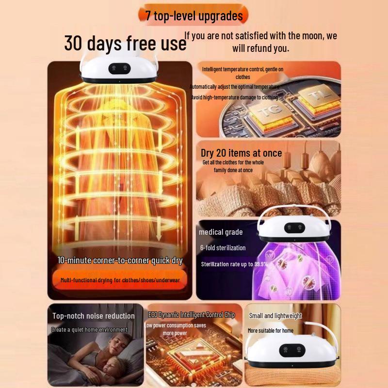 Compact Fully Automatic Clothes Dryer with Mite Removal for Home and Dorm Use