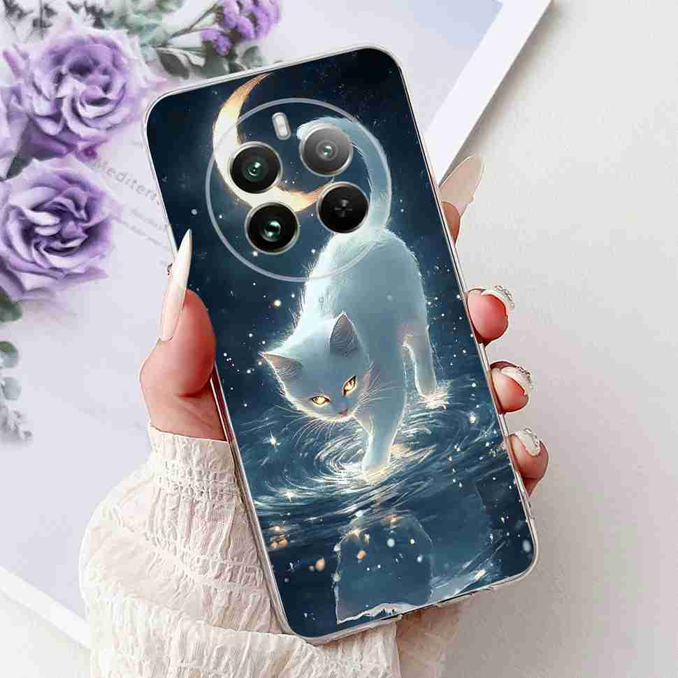 Для Realme 12 Pro RMX3842 6.7" Летний Лотос Милый Кот Мягкий Силиконовый ТПУ Чехол Для Realme 12Pro+ 12Pro Plus RMX3840 Защитный Бампер