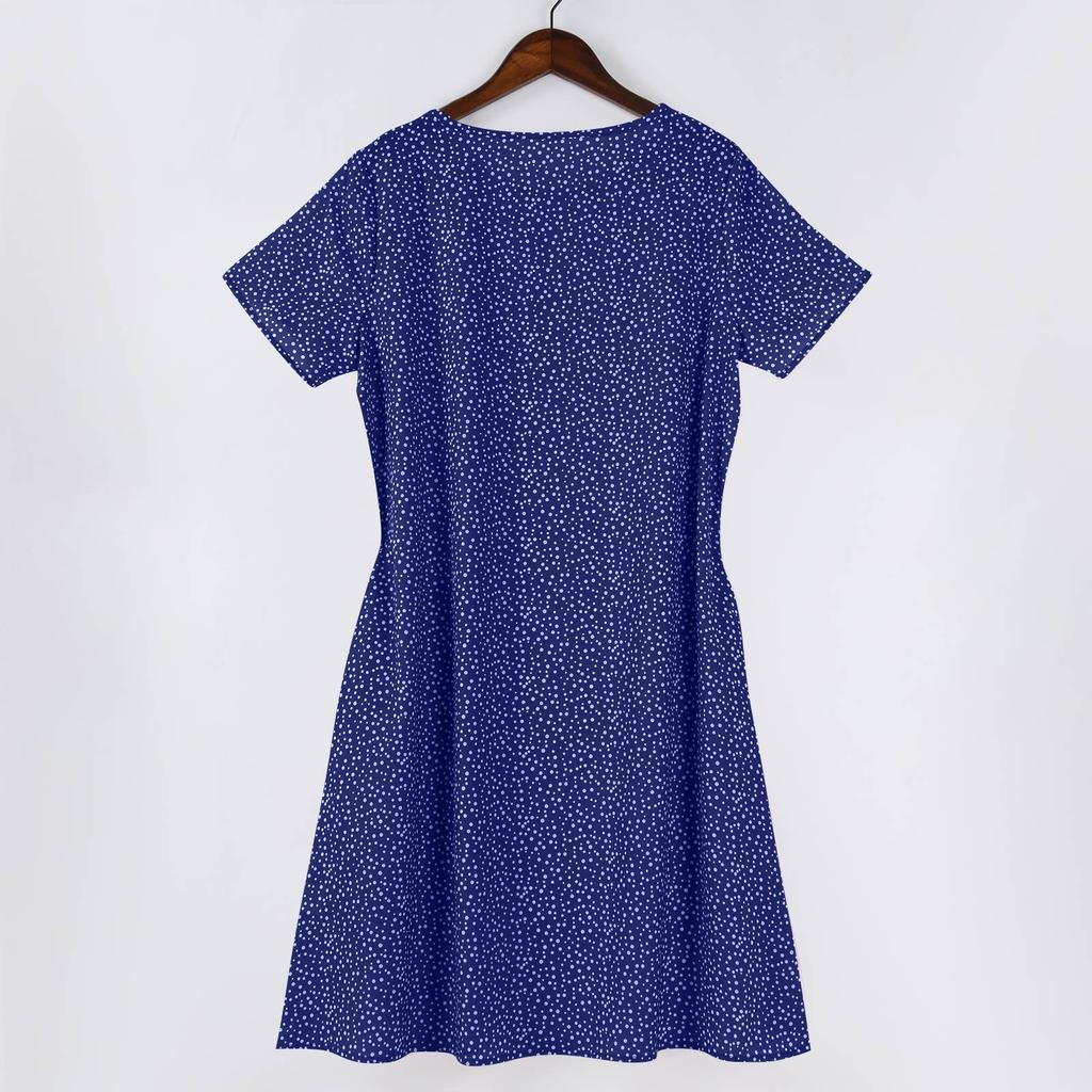 Платье в стиле бохо с коротким рукавом для женщин, повседневное, свободного кроя, летнее, сарафан с цветочным принтом и карманами