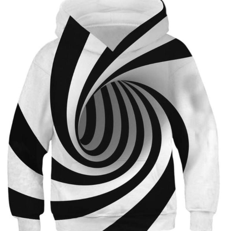 Детские спортивные толстовки, черные/белые детские толстовки с 3D принтом, пуловер с длинными рукавами для детей младшего возраста, свитера с капюшоном для мальчиков и девочек 4–13 лет