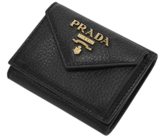 Кошелек Prada 1MH021 PRADA с кошельком для монет GL с логотипом VITELLO GRAIN NERO из телячьей кожи с черной золотой фурнитурой, тройное сложение [предмет]