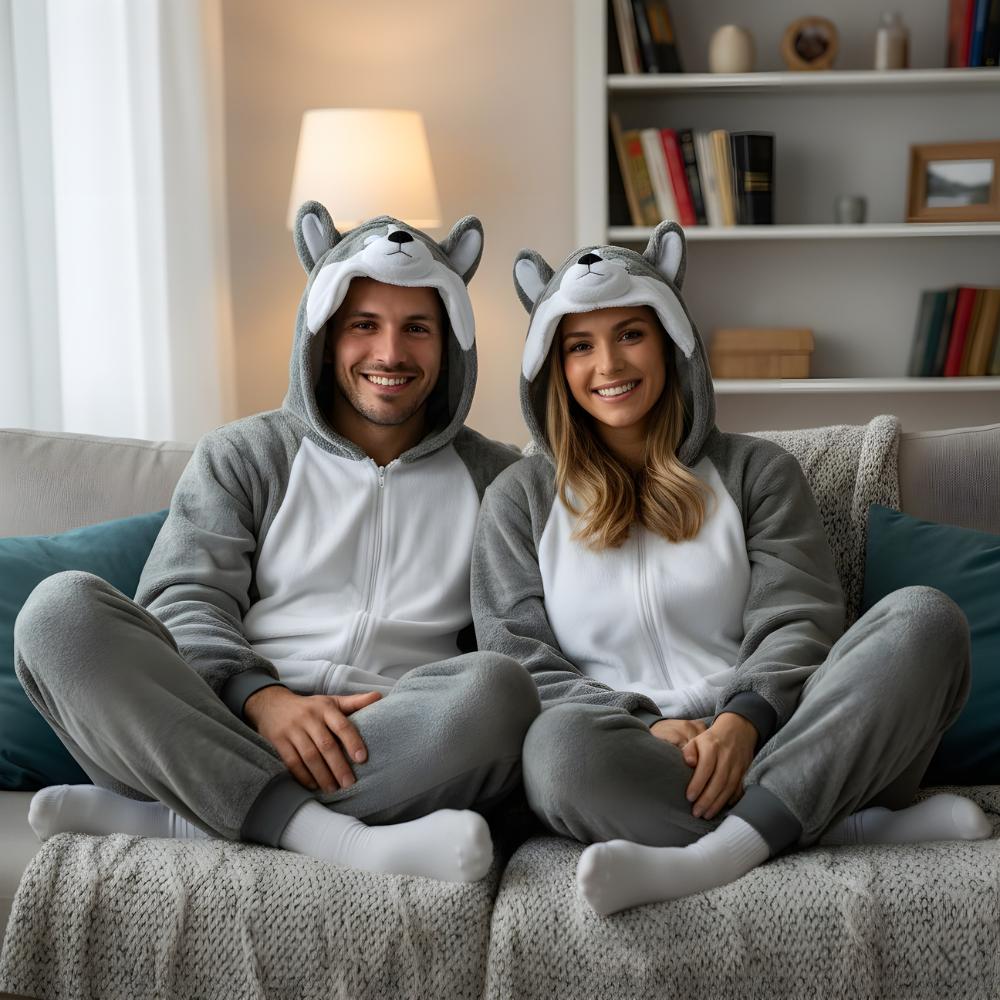 Onesie Kigurumi Pajamas Costume Disguise Gray Husky : 185 - 195Cm