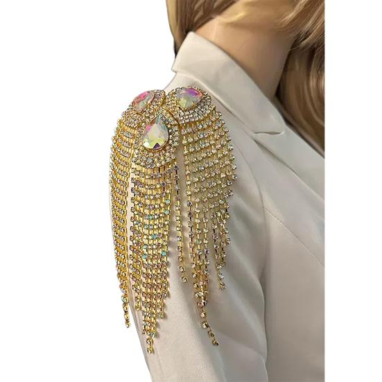 Эполет с бахромой и стразами, эполет-капля на плечо, сверкающий эполет с кисточками, аксессуар для костюмированной вечеринки, сценического выступления