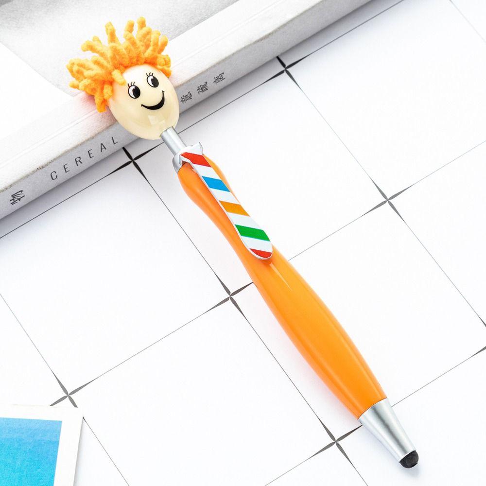 Ручки шариковые в виде куклы с улыбающимся лицом, с плюшевой головой-шваброй, для маркировки и рисования