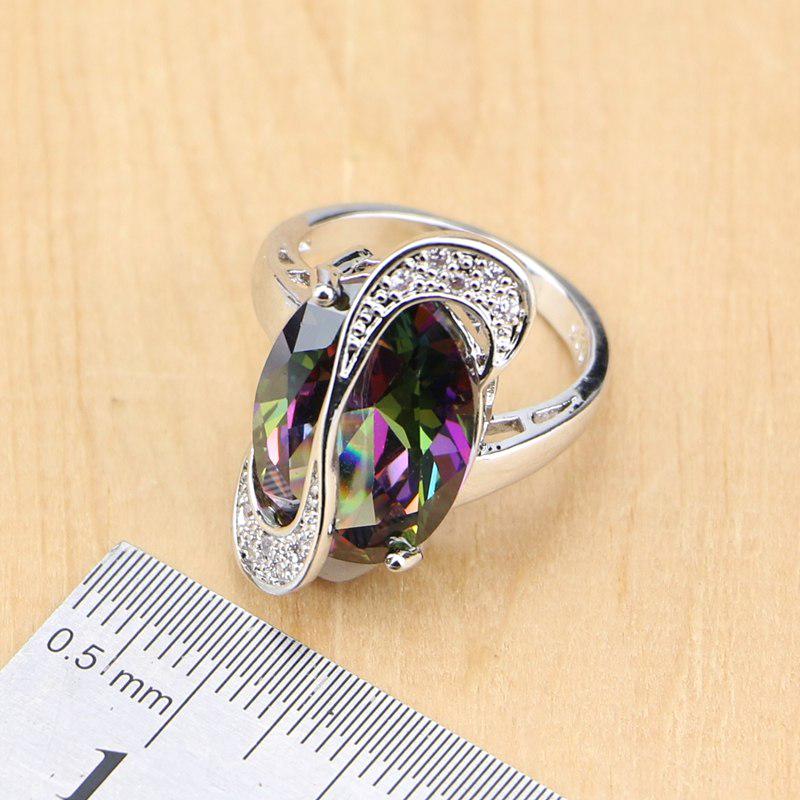 Комплект ювелирных изделий серебряного цвета со вставками из кристаллов радужного циркония подвеска серьги и кольцо