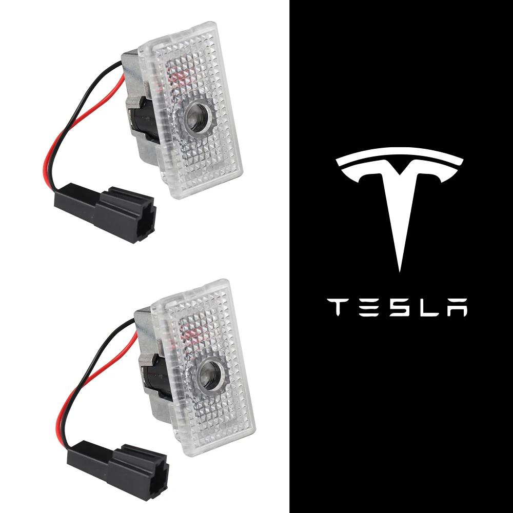 Автомобильная наклейка Tesla 2 шт. Аксессуары для украшения автомобиля Эмблема на дверь автомобиля Светодиодные лампы-проекторы Welcome Lights Для Tesla Model 3 Model Y