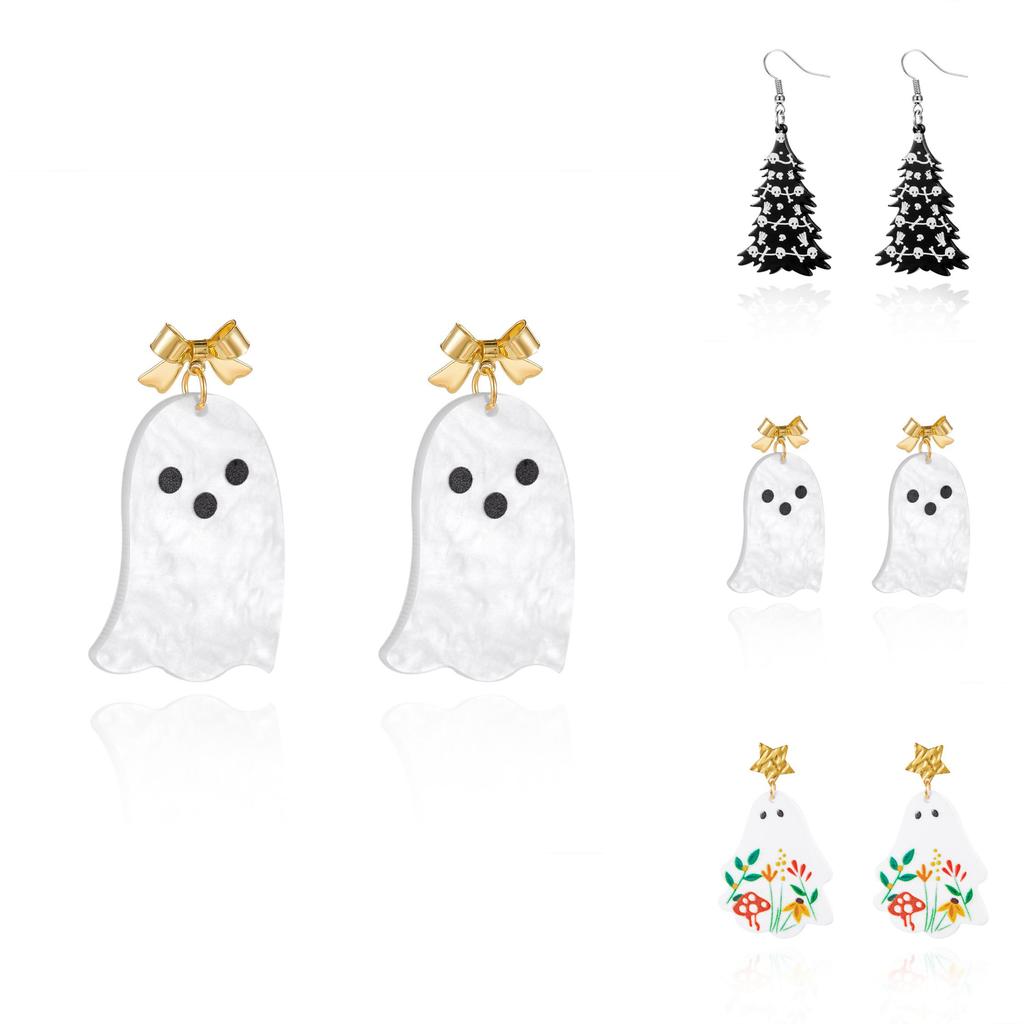 Acrylic Geometric Ghost Dangle Earrings With Electroplated Finish For Stylish Women