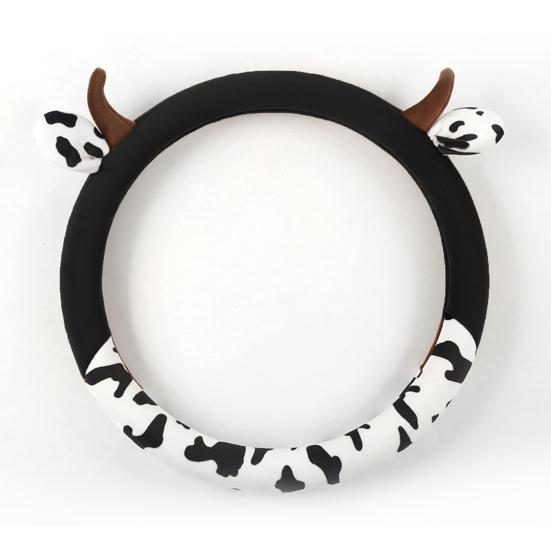 Cow Car Steering Wheel Cover with Horns Ears Anti Slip Sweat Absorption Comfortable 15 Inch Universal Women Auto Steering Wheel Protector Car