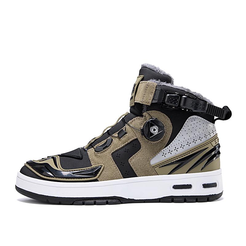 Осенне-зимние бархатные мотоциклетные ботинки унисекс плюс, большие размеры с вращающимися пуговицами, кожаные противоскользящие ботинки из дезокси-кожи, кроссовки для мужчин