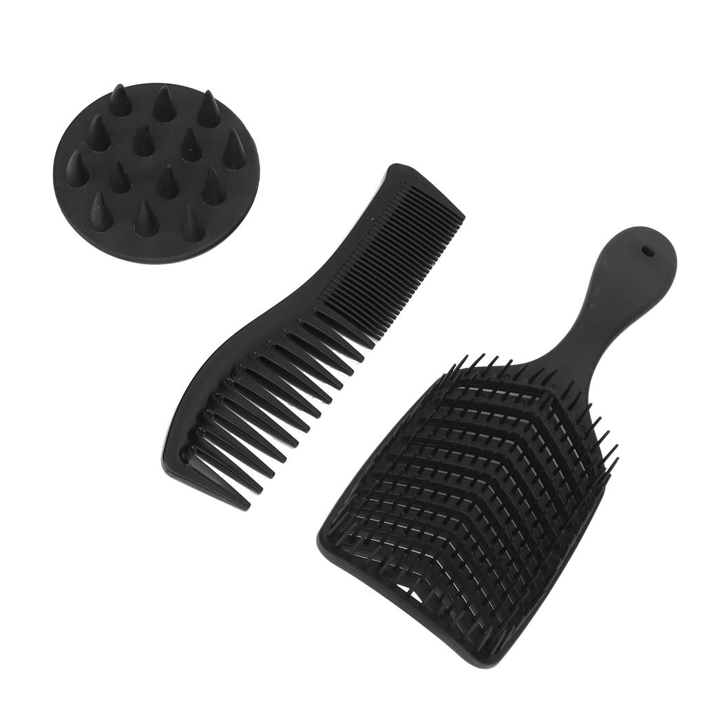3pcs Hair Comb Set Easy Detangling Hollow Out Comb Wide Teeth Comb Hair Washing Brush Black