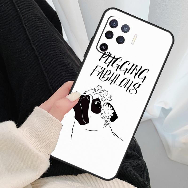Забавный Мультяшный Чехол с Мопсом для Oppo A96 A76 A16 A60 A98 A58 A78 A18 A38 A80 A40 A77 A57 A17 A74 A54 A94 A15 A5 Pro