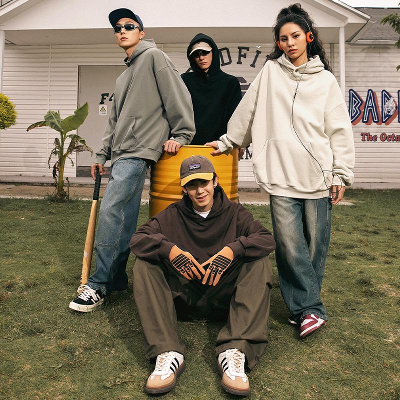 Мужская толстовка с капюшоном в винтажном стиле в американском стиле, свободная повседневная однотонная толстовка на весну и осень