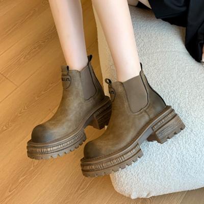 Chelsea женские зимние ботинки на платформе с ботильонами, брендовые кожаные туфли на среднем каблуке, женская зимняя обувь 2025 года, трендовая готическая обувь в стиле ретро, модные ботинки Mujer